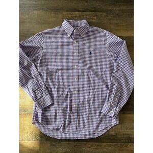 Ralph Lauren Men's Button Up Shirt Non-Iron Large Red, White, Blue Check Plaid